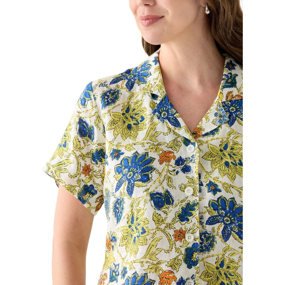 Chelsea & Theodore 100% Linen Floral Short Sleeve Camp Shirt MSRP $84 LARGE